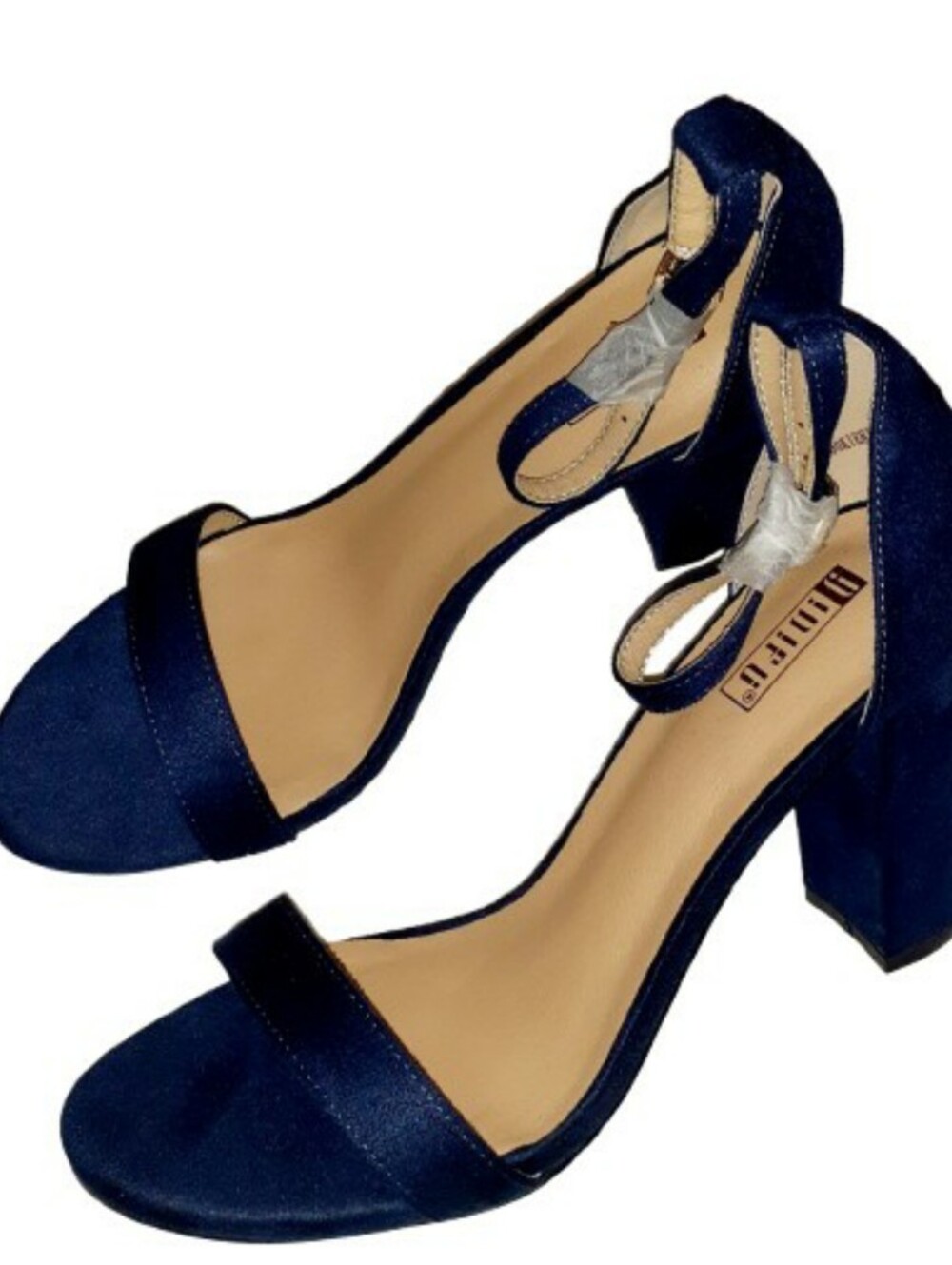 IDIFU Navy Blue Faux Suede Ankle Strap 4in Chunky Block Heel Sandals 9 - Picture 4 of 13